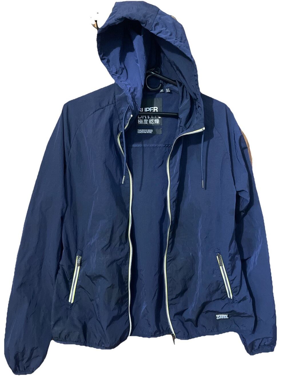 Superdry Wind Breaker Womens Medium Blue Full Zip Hooded Japan Jacket Packable